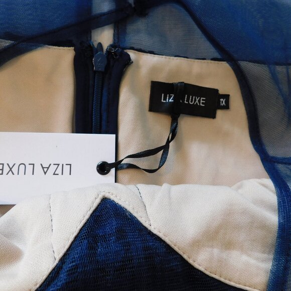 Liza Luxe Dress Navy Blue Size XL 14 16 Lace A Line Sleeveless Lined Party Women - Picture 9 of 10